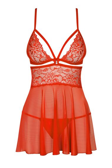 Бебі-дол Obsessive 838-BAB-3 babydoll & thong, 2XL/3XL, червоний, мереживний ліф, стрінги в комплекті | Зображення 2