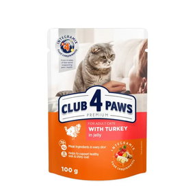 Вологий корм пауч Club 4 Paws Premium Adult для дорослих котів, індичка в желе 100г