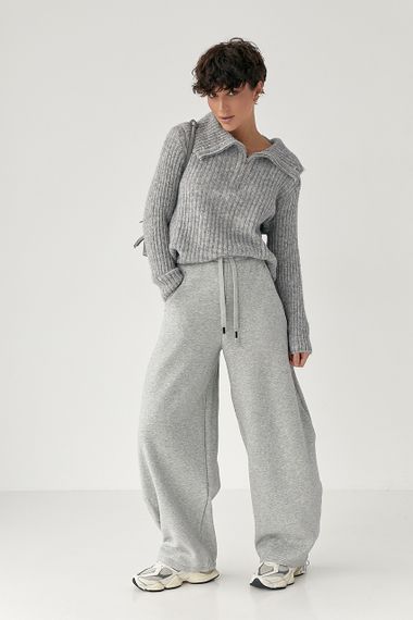 Тепла кофта в рубчик із блискавкою на комірі - сірий цвет, ONE SIZE (є розміри) | Зображення 2