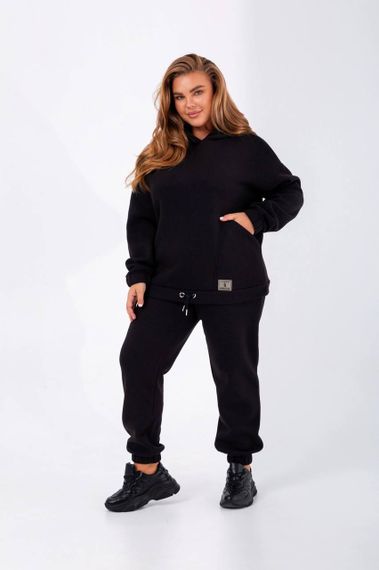 Женский теплый спортивный костюм на флисе худи и штаны NB23038 цвет черный, размер 42/44 | Зображення 4
