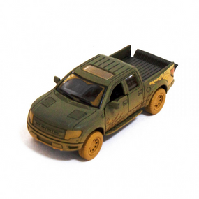 Дитяча модель машинки пікап Ford F-150 SVT Raptor-Supercrew Muddy Kinsmart KT5365WY інерційна, 1:46  Dark-Green