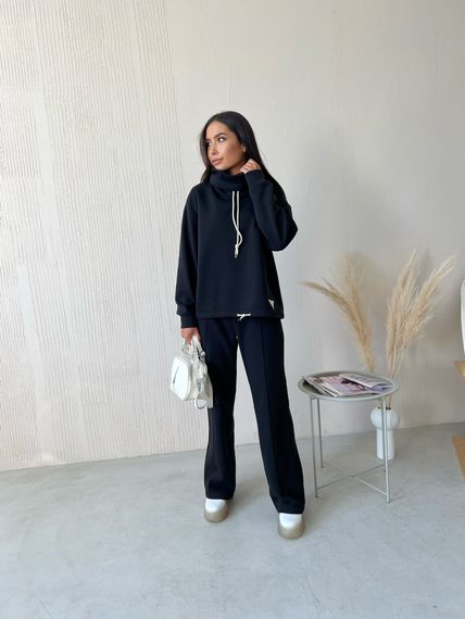 Женский спортивный прогулочный костюм двойка теплый на флисе NB22029 размер 46/48 цвет черный