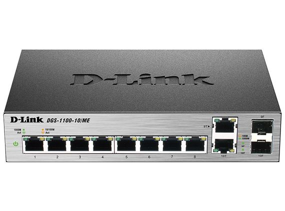 Коммутатор D-Link DGS-1100-10/ME 8x1GE, 2xSFP/1GE (combo) MetroEthernet Smart (DGS-1100-10/ME)