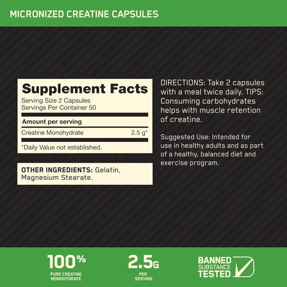 Creatine Micronized Capsules 100 Capsules | Зображення 1