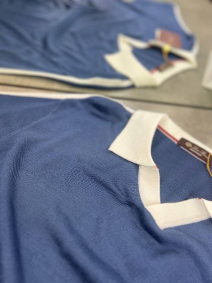 Трикотажне поло Loro Piana блакитного кольору з "V" подібним вирізом f696 | Зображення 3