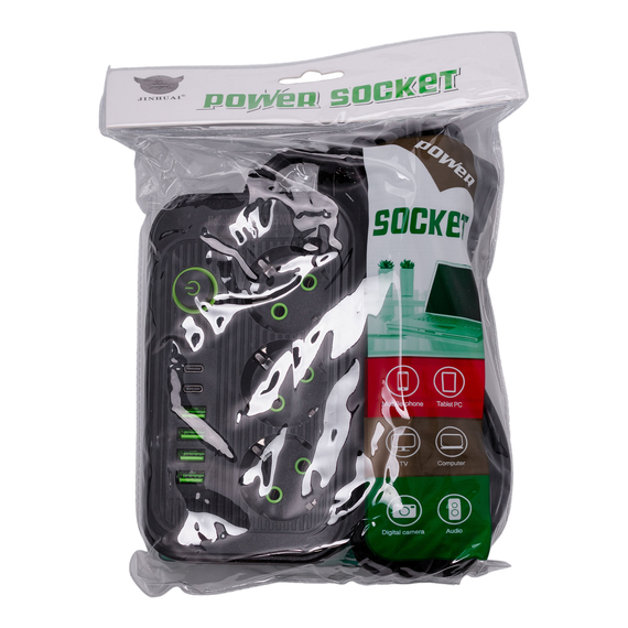 Мережевий фільтр кабель 4.75 м подовжувач F16 на 3 розетки 4 usb 2 type-c та кнопкою відключення Чорний HP-5-22 | Зображення 8