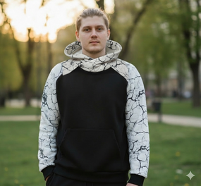 Худи мужской черный мрамор белый теплый зимний толстовка с капюшоном футер трехнитка с начесом 54