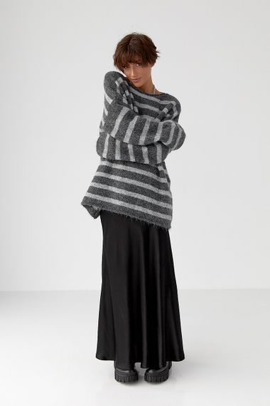 Тепла в'язана кофта oversize у смужку - сірий цвет, ONE SIZE (є розміри) | Зображення 2
