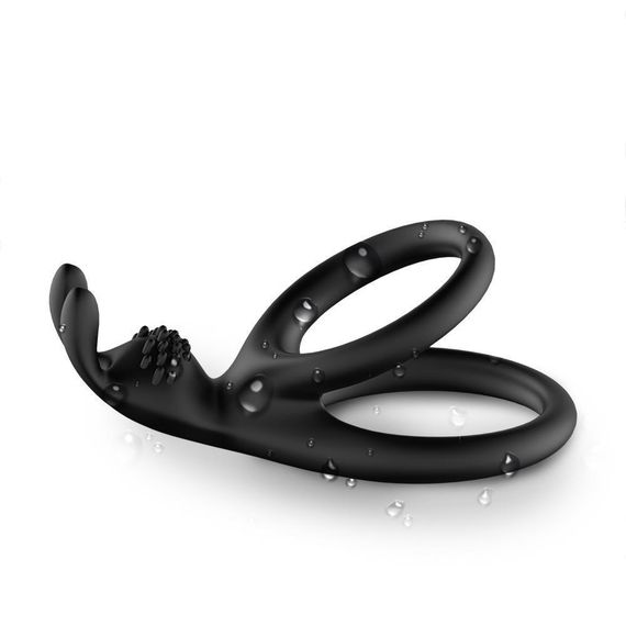 Ерекційне кільце з кліторальним стимулятором Tensy Black, медичний силікон Sex Aura | Зображення 2