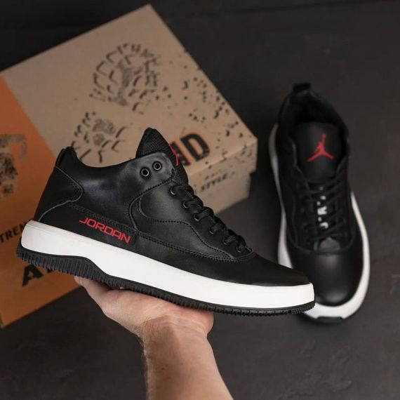 Зимові шкіряні кросівки  Jordan чорні | Зображення 5