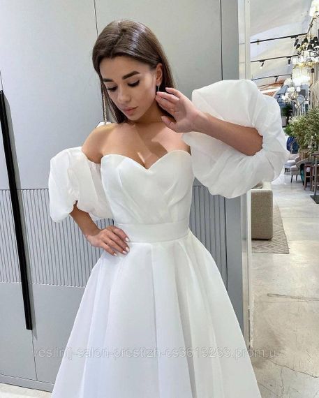 Весільна сукня з органзи з буфами | Зображення 1