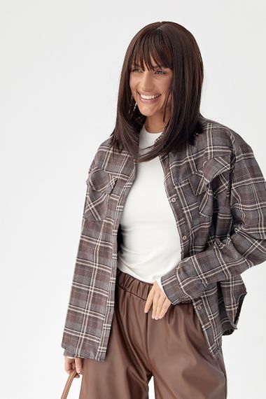 Клітчаста сорочка з напівкруглим низом - коричневий цвет, S (є розміри) | Зображення 4