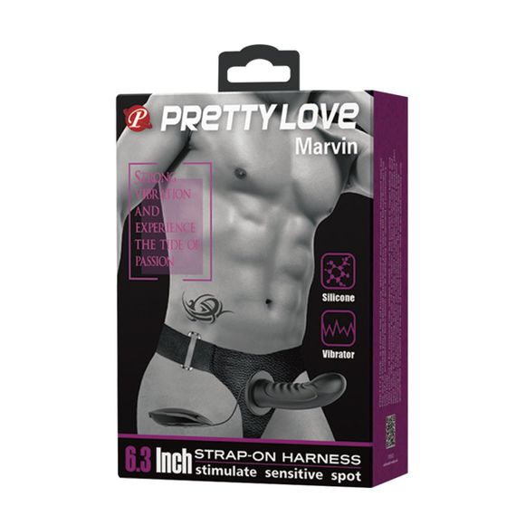 Страпон фаллопротез з вібрацією Pretty Love Marvin чорний, 16.2 х 4.2 см Sex Aura | Зображення 8