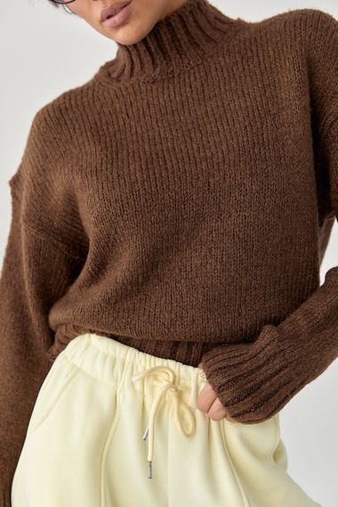 Однотонний в'язаний светр вільного фасону - коричневий цвет, ONE SIZE (є розміри) | Зображення 3