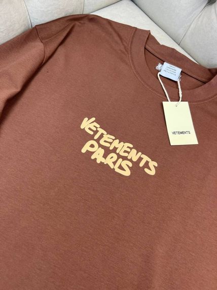 Футболка Vetements Paris Brown чоловіча коричнева бавовна оверсайз f722 | Зображення 4