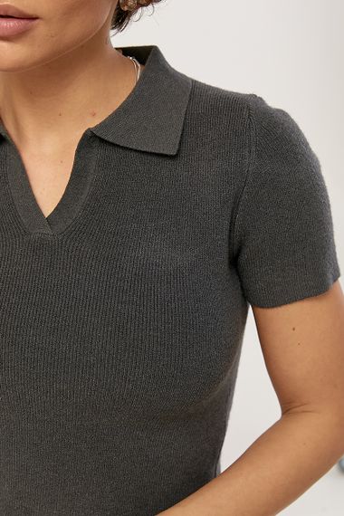 Укорочене в'язане поло - темно-сірий цвет, ONE SIZE (є розміри) | Зображення 3