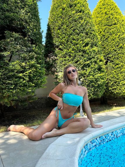 Женский раздельный купальник бандо с мягкой чашкой LU034 цвет бирюзовый, размер onesize 42/48 | Зображення 2