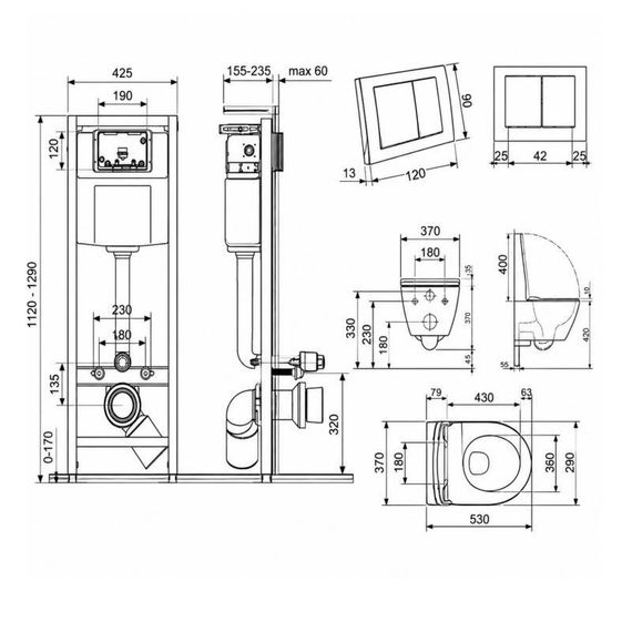 Готовое решение Qtap для ванной комнаты: подвесной унитаз Robin 520x365x365 + комплект инсталляции Nest 4 в 1 (квадратный клавиша | Зображення 1