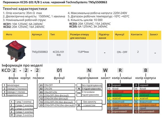 Перемикач KCD5-101 R/B 1 червона клавіша Ny95500863 | Зображення 1