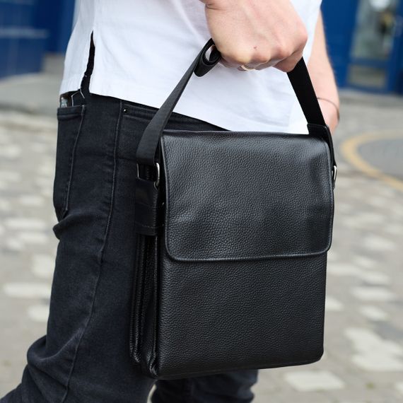 Сумка месенджер 21.5x25x7 шкіряна барсетка для чоловіків Tiding Bag 35775 чорна | Зображення 1