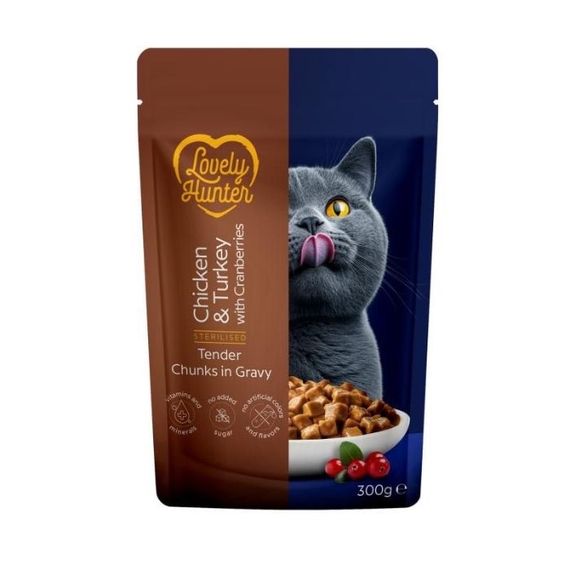 Вологий корм для стерилізованих котів з куркою та індичкою Lovely Hunter Sterilised With Chicken Turkey Cranberries, 300 гр
