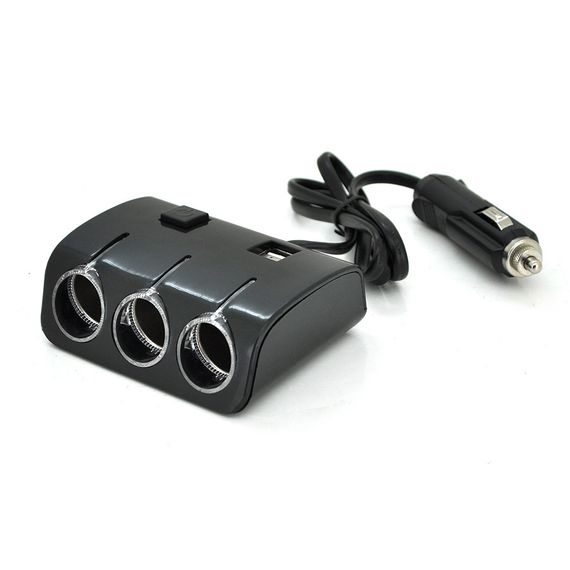 АЗУ разветвитель Olesson 1506, 12V-3* 12V + 2 * USB, Black, Bliste