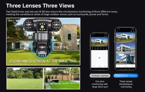 Уличная поворотная 4G IP камера видеонаблюдения EVKVO SC28 V380 Pro | 3 Линзы | 16MP | Зображення 3