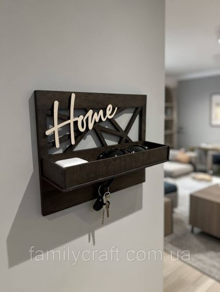 Настенный держатель для ключей из дерева Home Ключница из фанеры в стиле лофт Органайзер для ключей и мелочей | Зображення 2
