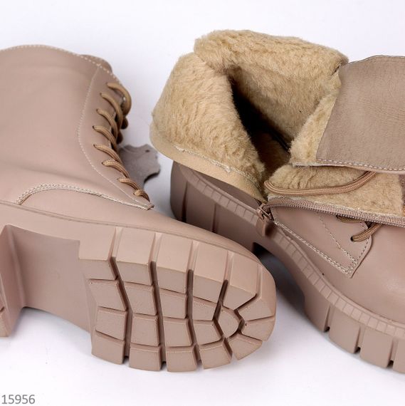 Круті зимові бежеві шкіряні черевики берці супер ціна | Зображення 8