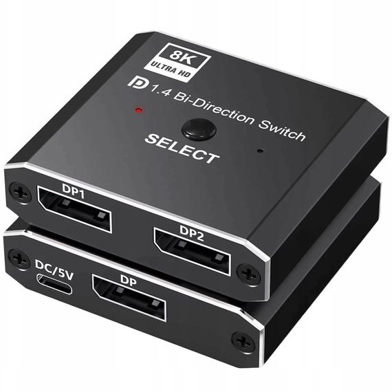 DisplayPort світч двонаправлений Addap DPS-01 | активний розгалужувач + комутатор для відео та аудіо потоку, 8K/30Hz | Зображення 1