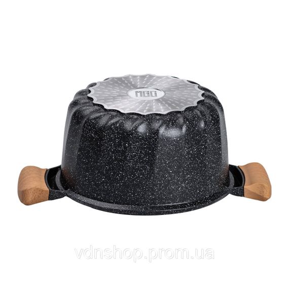 Алюмінієва каструля об'ємом 5 літрів з кришкою Ø 24 см з мармуровим антипригарним покриттям MGC чорна HP-4-433B | Зображення 1