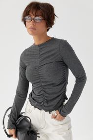 Жіночий лонгслів із хвилеподібною окантовкою - сірий цвет, L (є розміри)