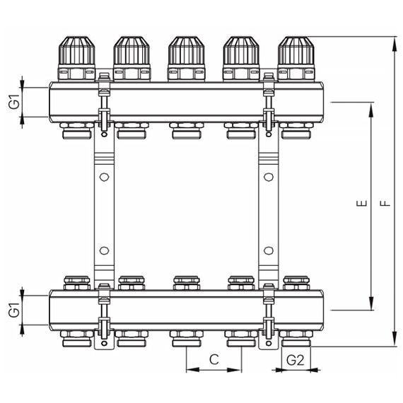 Коллекторный блок с термостатическими клапанами Koer KR.1100-07 1"x7 ways (KR2633) | Зображення 4