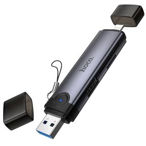 Картридер Hoco HB56A Victory 5in1 Lightning/USB2.0 to SD/TF3.0 + USB 2.0 Metal gray