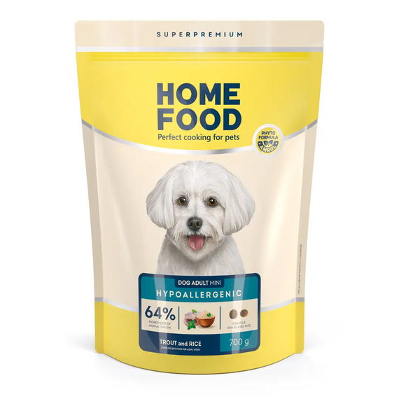 Сухий корм Home Food Hypoallergenic для гіпоалергенних собак маленьких порід, форель і рис 700 г