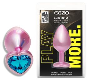 Анальная пробка EGZO Pink Perl Heart Plug S с кристаллом, розовая металлическая Sex Aura