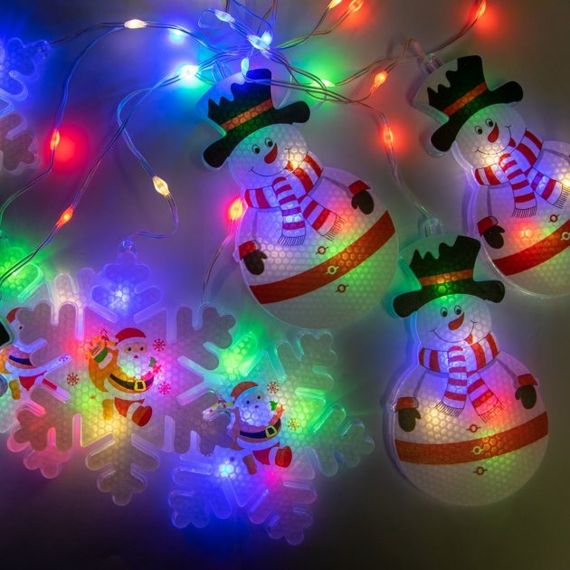 Гірлянда новорічна Xmas штора 3D з фігурками сніговика та сніжинок 3m*70cm 95L Білий XPRO (47688-8185_321) | Зображення 6