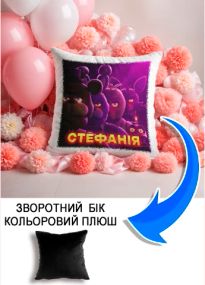 Подушка плюшева Мерч Крафт Дизайн з принтом FNAF імя Стефанiя чорний плюш квадратна 33х33 см