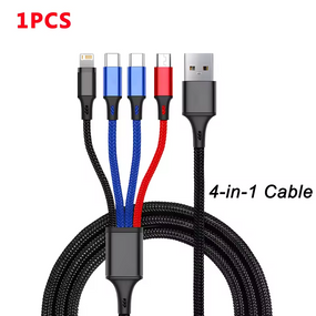4 в 1 USB-кабель для швидкого заряджання та передавання даних 3 A (USB-C, Micro USB, Lightning)