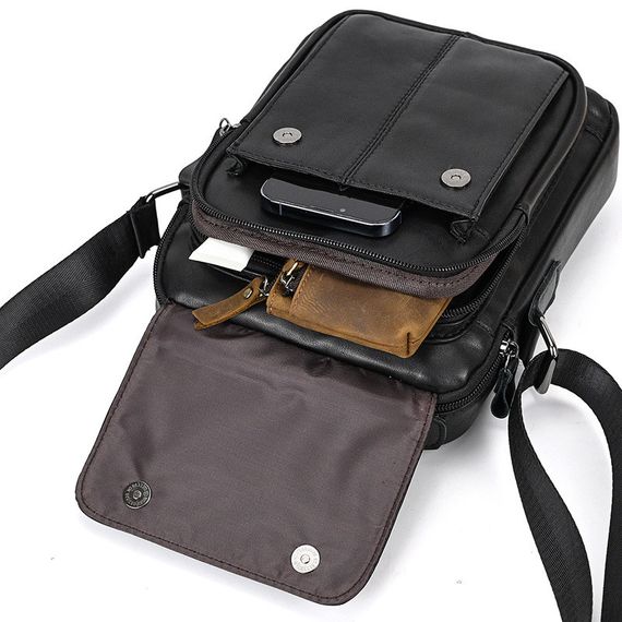 Сумка-барсетка чоловіча через плече шкіряна гладка чорна Tiding Bag TD-69291 | Зображення 4