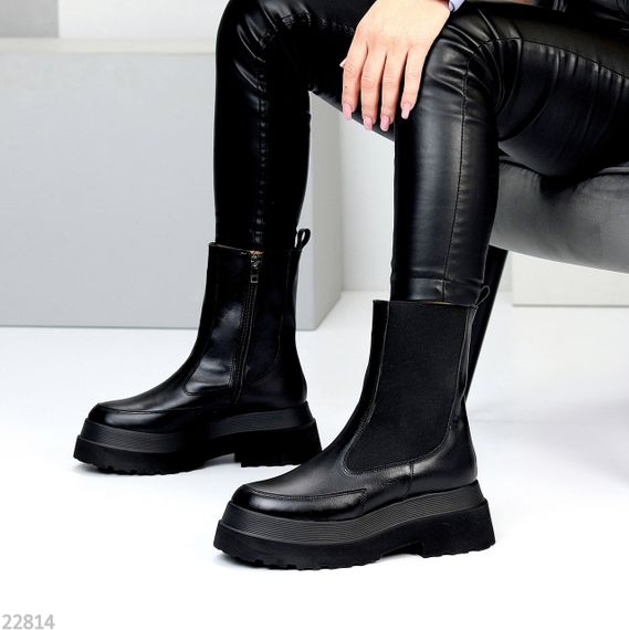 Ефектні шкіряні черевики челсі на потовщеній підошві сезон зима | Зображення 4