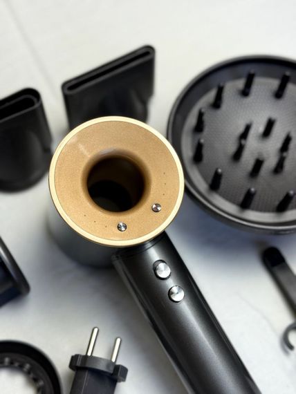 Фен Super Hair Dryer сіро-золотий з іонізацією та турборежимом 5 насадок | Зображення 1