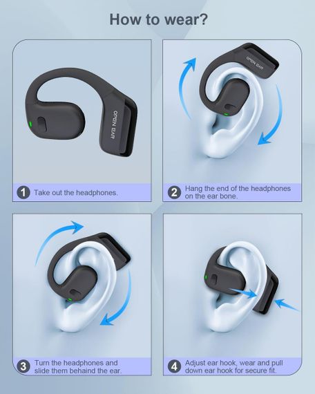 Навушники безпровідні відкритого типу водонепроникні Open Ear Bluetooth 5.3 IPX5 бездротові для бігу, спорту, фітнесу ENC мікрофон | Зображення 5