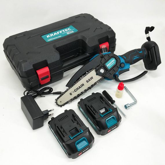 Аккумуляторная цепная мини пила 15 см в кейсе Krafftec (36V 4 Ач) + 2 аккумулятор и индикатором заряда | Зображення 5