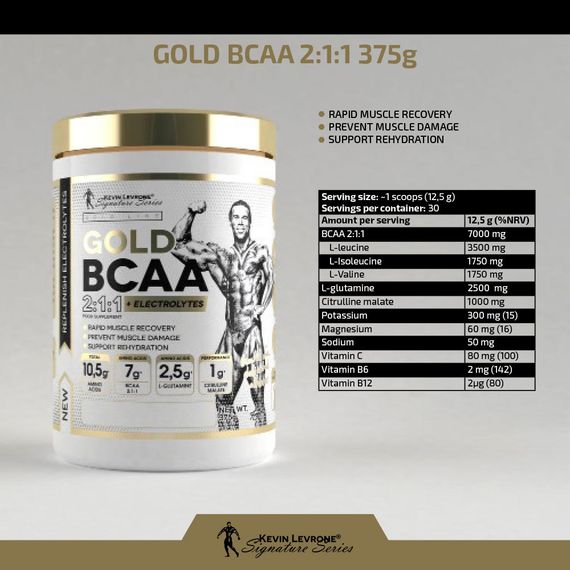 Комплекс аминокислот Kevin Levrone Gold BCAA 2:1:1 + Electrolytes 375 g (Sour Watermelone) | Зображення 1
