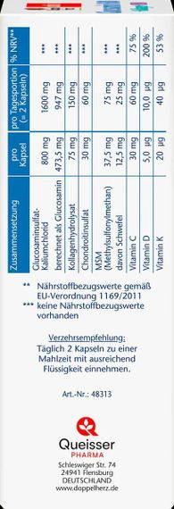 Доппельгерц Глюкозамін + Хондроїтин + Колаген для лікування суглобів Doppelherz Glucosamin 1600 + Kollagen + MSM + C, 100 шт. | Зображення 1