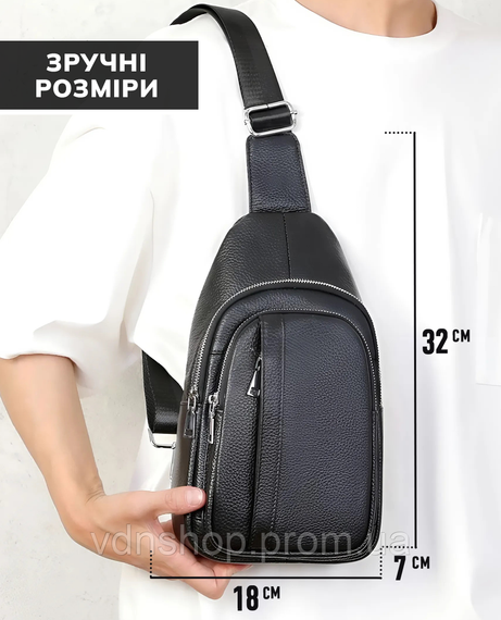 Чоловіча шкіряна сумка-бананка на одне плече 18х32х7, рюкзак слінг для телефону та дрібниці TIDING BAG 83228 чорний | Зображення 3