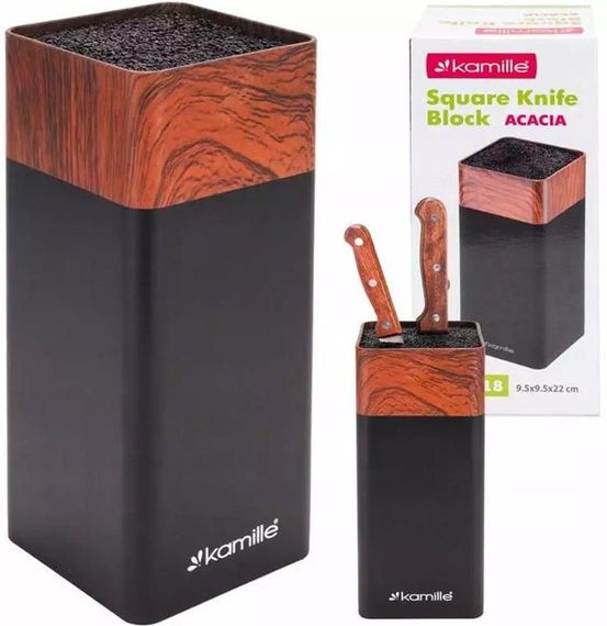 Підставка Kamille Acacia Black, колода для ножів 9.5х9.5х22см з поліпропіленовим наповнювачем | Зображення 3