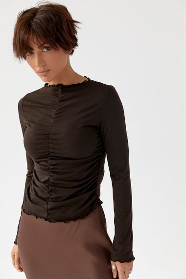 Жіночий лонгслів із хвилеподібною окантовкою - темно-коричневий цвет, S (є розміри) | Зображення 4