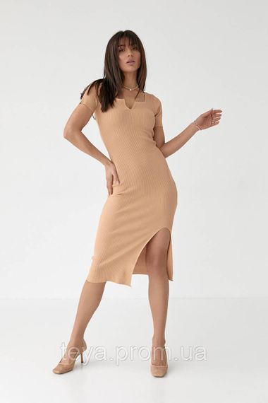 Обтисле плаття в рубчик із розрізом колір кавовий розмір M FL_000186 | Зображення 5